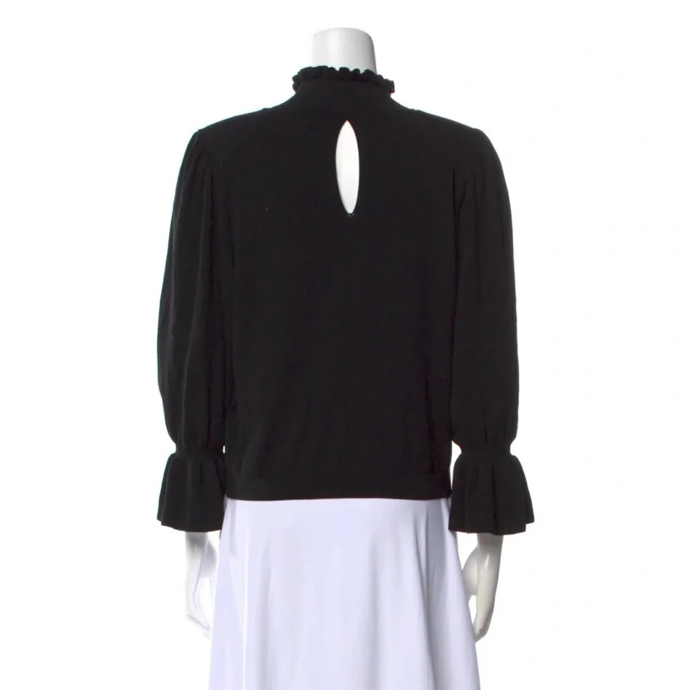 ba&sh Black Sinto Knit Ruffle Sleeve Mockneck Sweater - Picture 2 of 3